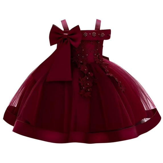 Moocorvic Summer Baby Dress Tulle Off Shoulder Sleeveless Bow Princess Gown for Christening, Toddler Party Formal Wear 6-9 Months,Red