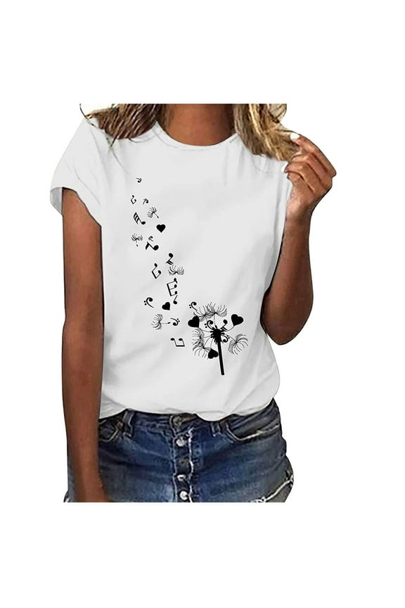 T Shirts for Women,Women's Loose Casual Graphic Crewneck Feather Print Short Sleeve Summer Tops T-Shirt Blouse Tee Shirts for Women