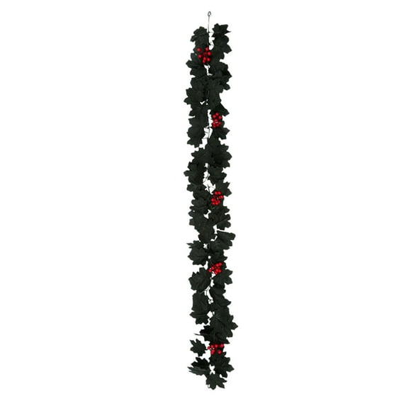 Moocorvic Thanksgiving Fall Black Pumpkin Garland 5.74 FT, with Orange Pumpkins Berries Autumn Leaf Vines Table Decoration for Party Mantle Indoor
