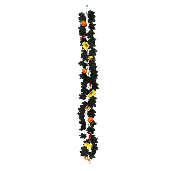 Moocorvic Thanksgiving Fall Black Pumpkin Garland 5.74 FT, with Orange Pumpkins Berries Autumn Leaf Vines Table Decoration for Party Mantle Indoor