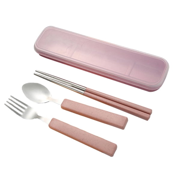 Moocorvic Three-Piece Cutlery Stainless Steel Travel Utensils Reusable Utensils Set with Case School Supplies Durable Cutlery Box Travel Environmental Protection