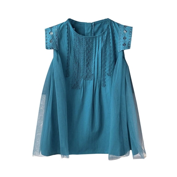 Moocorvic Toddler Girl Dress Boho Lace Sleeveless Loose Casual Girl Clothes 8-9 Years,Blue