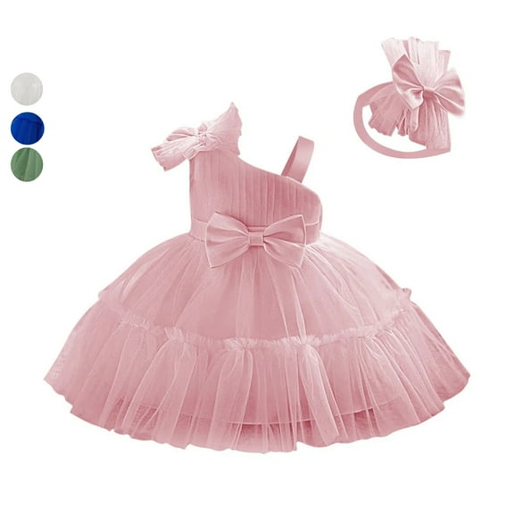 Moocorvic Toddler Girl Dress with Hairband, Baby Sling Puffy Skirt Bowknot Princess Dress for Wedding Birthday 6-9 Months,Pink