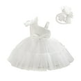 thumbnail image 1 of Moocorvic Toddler Girl Dress with Hairband, Baby Sling Puffy Skirt Bowknot Princess Dress for Wedding Birthday 9-12 Months,White, 1 of 9