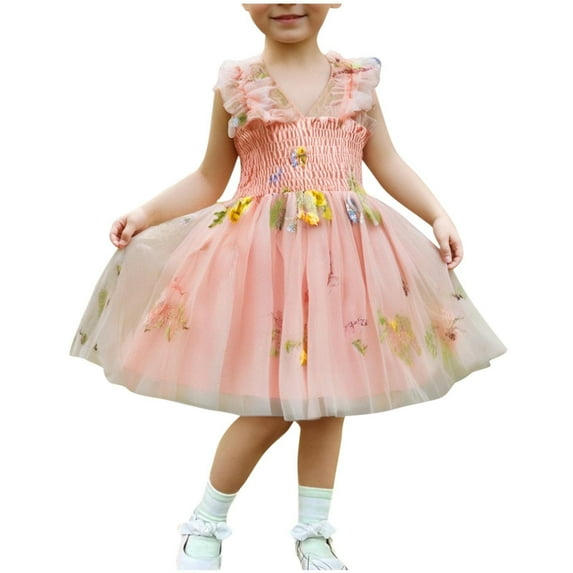 Moocorvic Toddler Girls Dresses Sleeveless Floral Butterfly Dress Birthday Party Princess Dresses 2-3 Years,Pink