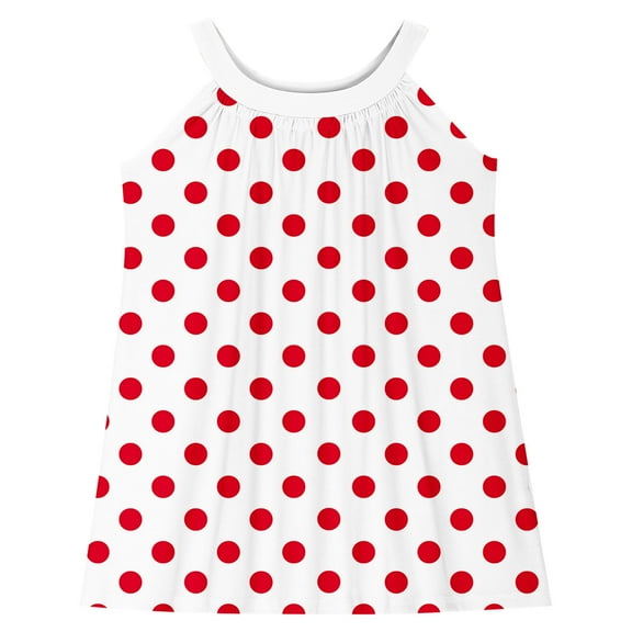 Moocorvic Toddler Girls Dresses Summer Spaghetti Strap Linen Cute Dot Print Casual Swing Sundress for Girls 4-5 Years,Red