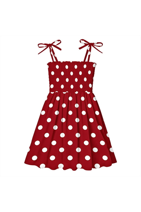 Toddler Girls Halter Dress Sleeveless Bowknot Vintage Polka Dot Dresses 3-4 Years,Red