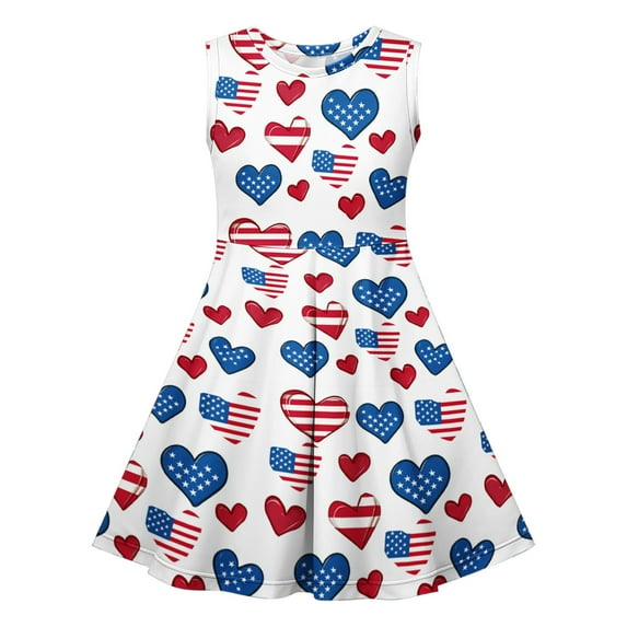 Moocorvic Toddler Girls Sleeveless Dress 4th of July Outfits for Girls, Summer Sundress Casual A-Line Dresses 13-14 Years