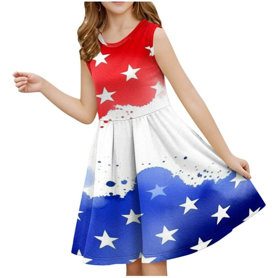 Moocorvic Toddler Girls Sleeveless Dress 4th of July Outfits for Girls, Summer Sundress Casual Playwear A-Line Dresses 4-5 Years
