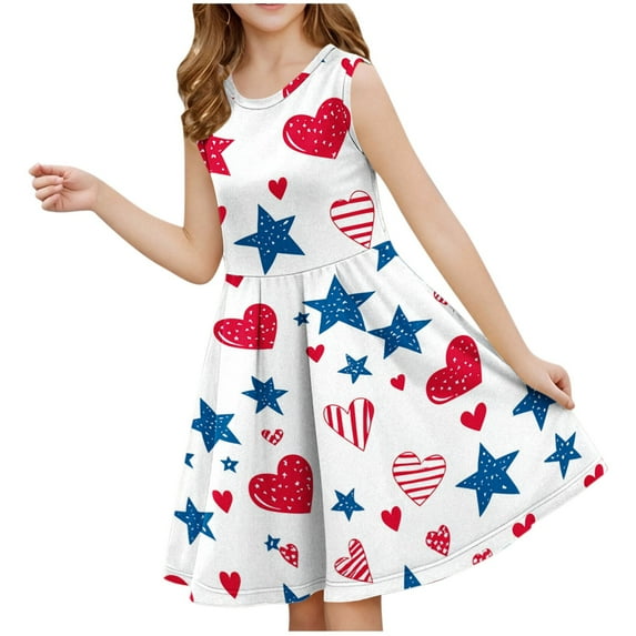 Moocorvic Toddler Girls Sleeveless Dress 4th of July Outfits for Girls, Summer Sundress Casual Playwear A-Line Dresses 7-8 Years