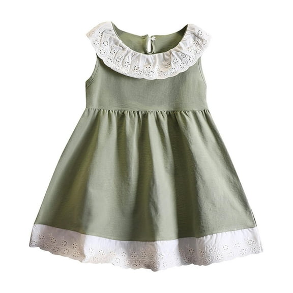 Moocorvic Toddler Girls Summer Lace Dress Sleeveless Sundress Collar Casual Dress Dress 7-8 Years