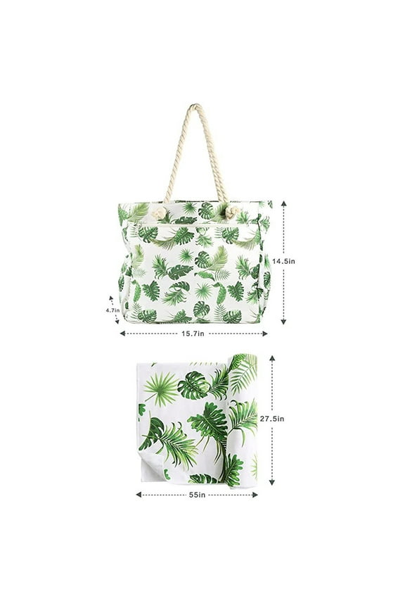 Tropical Summer Palm Tree Leaf Large Beach Bag Tote Bags Reusable Grocery Shoulder Bag With Zipper Pocket