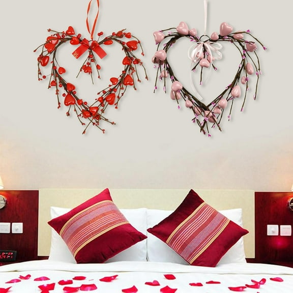 Moocorvic Valentine's Day Heart Wreath with Red Heart Berry, for Front Door, Xmas Holiday Winter Indoor Outdoor Farmhouse Wall Window