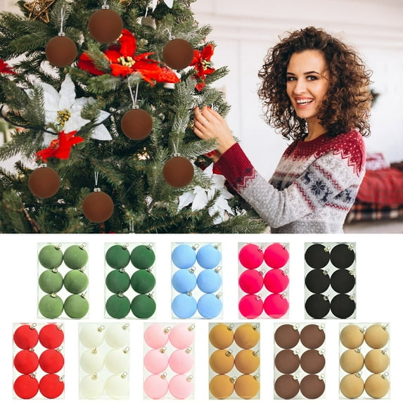 Moocorvic Velvet Brown Ball Ornaments for Christmas Tree, 6Pcs Shatterproof Plastic Hanging Ball Ornaments for Home Holiday Party Decor