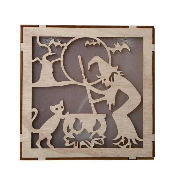 Moocorvic Vintage Halloween Decor LED Hollow Wooden Light Pendants Home Ornaments