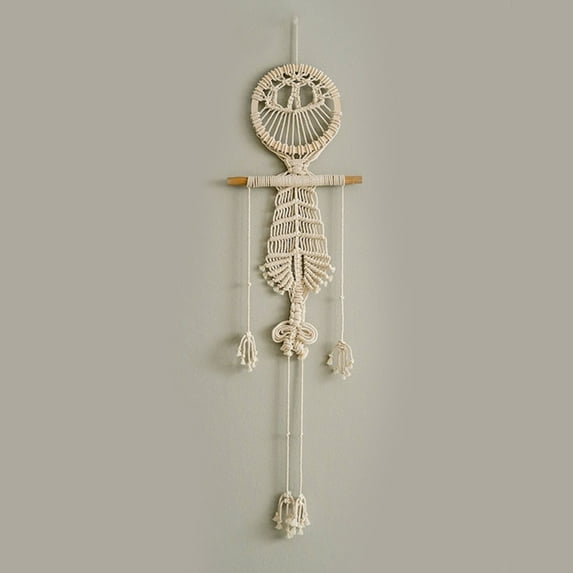 Moocorvic Wall Hanging Tassel Boho Decor, Woven Tapestry with Wooden beads Wall Art for Bedroom Living Room Apartment Home Decoration, Christmas Gift 42x12''