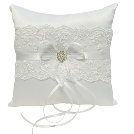 Moocorvic Wedding Ceremony Ring Bearer Pillow Cushion With Pearl Beaded Lace Silk 18x18cm