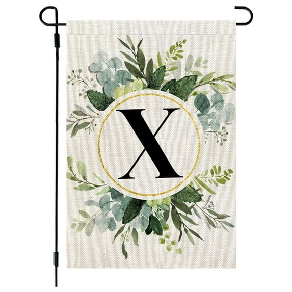 Moocorvic Welcome Decorative Garden Flags with Letter, Wreath Double Sided House Yard Patio Outdoor Garden Flags Small Garden Flag Family Last Name Initial Decoration(X)