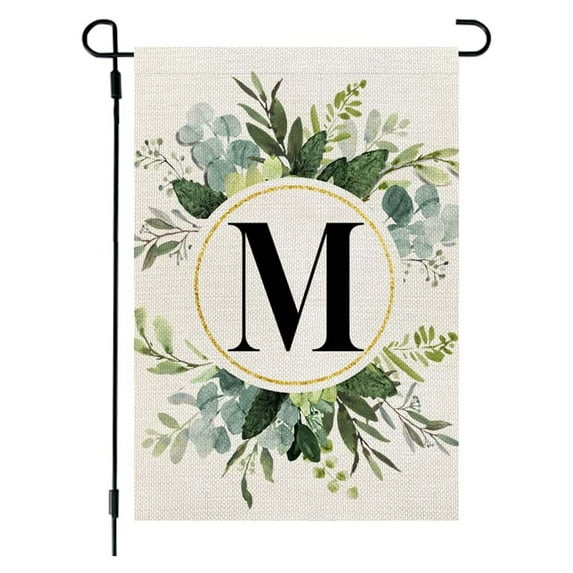 Moocorvic Welcome Decorative Garden Flags with Letter, Wreath Double Sided House Yard Patio Outdoor Garden Flags Small Garden Flag Family Last Name Initial Decoration(M)