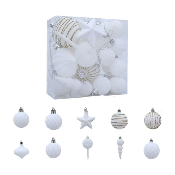 Moocorvic White Velvet Christmas Ball Ornaments - 24Pcs Assorted Flocked Shatterproof Christmas Tree Decorations Hanging Ornaments for Xmas Holiday Party Wreath