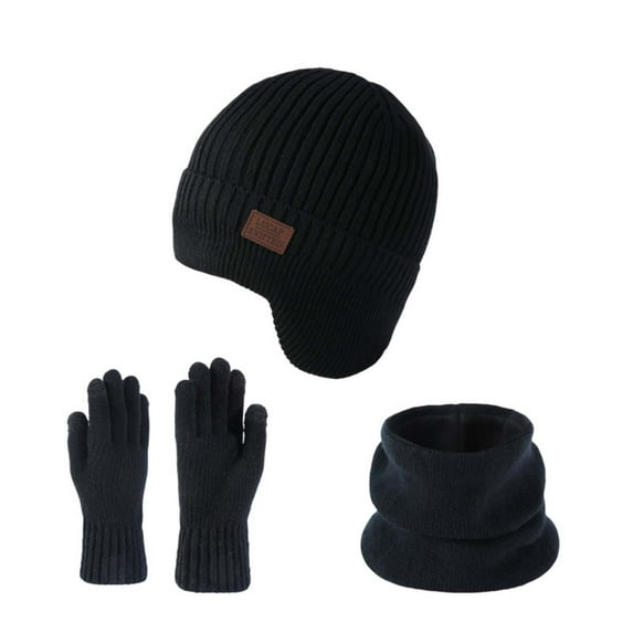 Moocorvic Winter Beanie Hat Scarf Gloves Set for Men,Black