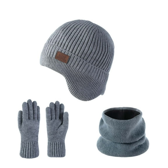 Moocorvic Winter Beanie Hat Scarf Gloves Set for Men,Gray