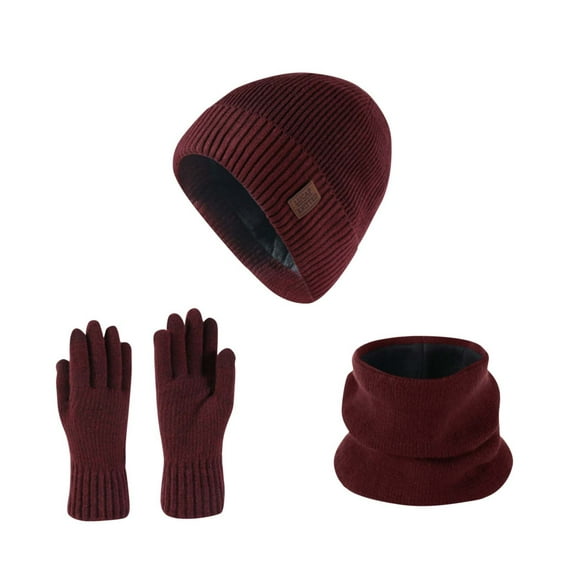 Moocorvic Winter Beanie Hat Scarf Gloves Set for Men,Wine