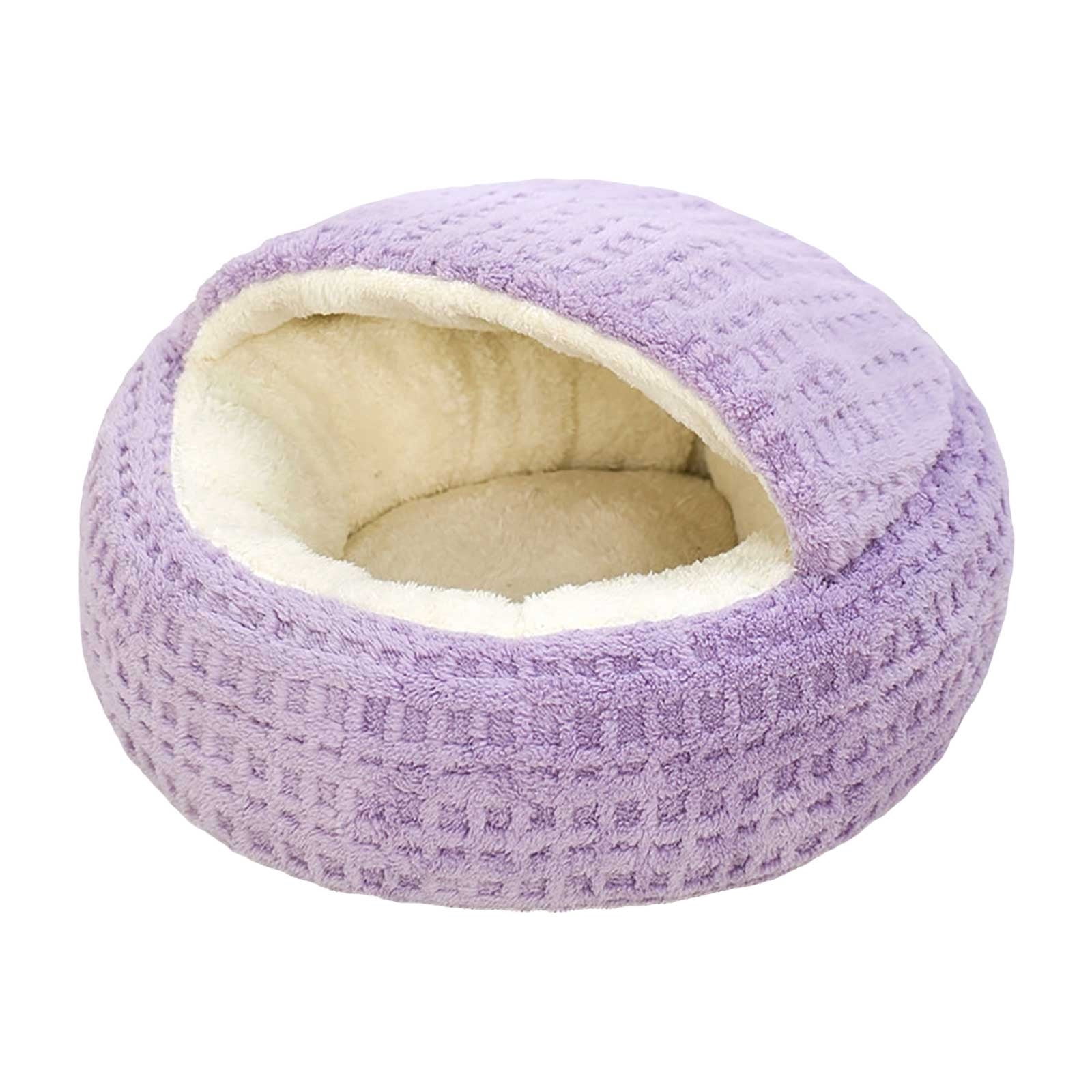 Moocorvic Winter Cat Bed, Round Plush Hooded Bed Cave for Indoor Cats or Small Dog, 23.6 Inch(L)