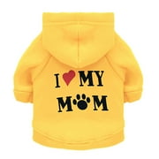 Moocorvic Winter Dog Hoodie Sweatshirts Winter Pet Costumes Clothes for Small Medium Dogs Cat I LOVE MY MOM(Yellow,M)