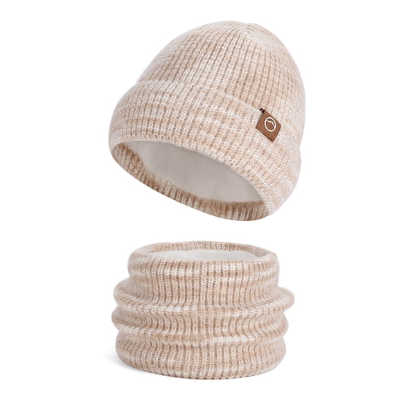 Moocorvic Winter Hat Scarf Set of 2, Warm Knit Women Hats Fleece Neck Warmer,Beige