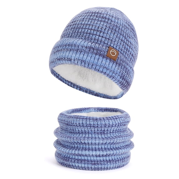 Moocorvic Winter Hat Scarf Set of 2, Warm Knit Women Hats Fleece Neck Warmer,Blue