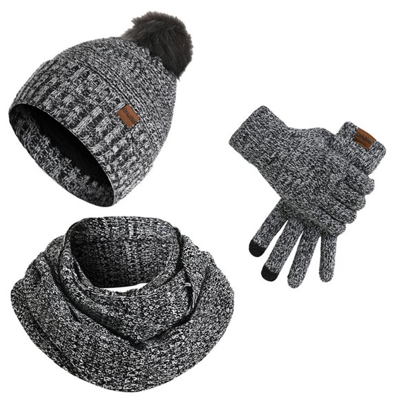 Moocorvic Winter Knit Beanie Hat Neck Warmer Scarf and Touch Screen Gloves Set 3 Pcs Valentine's Day Gifts for Men Women Mom,Gray