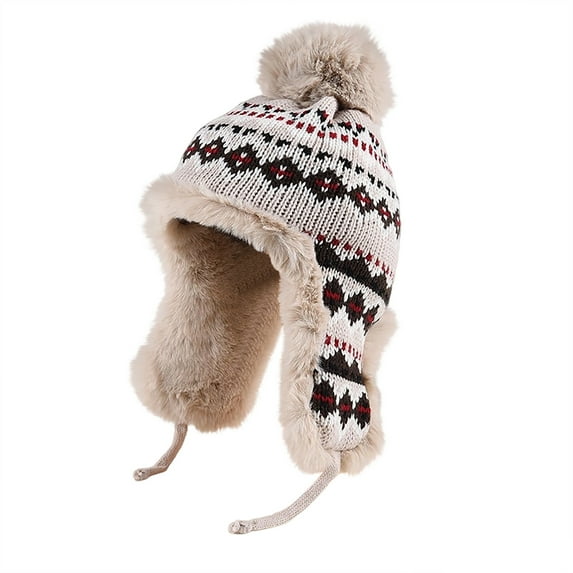 Moocorvic Winter Knit Beanie Hat with Ear Flaps, Soft Warm Fleece Lined Hat for Women, Valentine's Day Gift,Beige