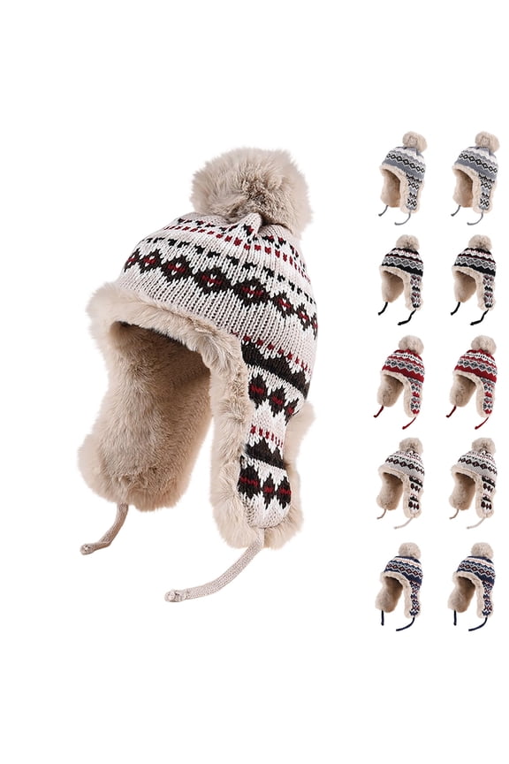 Winter Knit Beanie Hat with Ear Flaps, Soft Warm Fleece Lined Hat for Women, Valentine's Day Gift,Navy