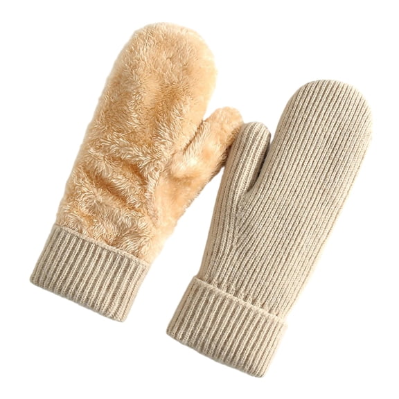 Moocorvic Winter Mittens Gloves for Women, Warm Thermal Fleece Lining Thick Knit Soft Snow Mittens for Cold Weather Gifts,Beige