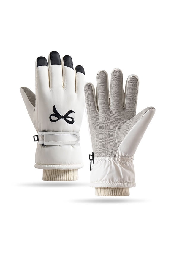 Winter Ski Gloves for Women, Thicked Fleece Lined Waterproof Thermal Windproof Gloves for Outdoor Skiing Hiking Snowboard,White