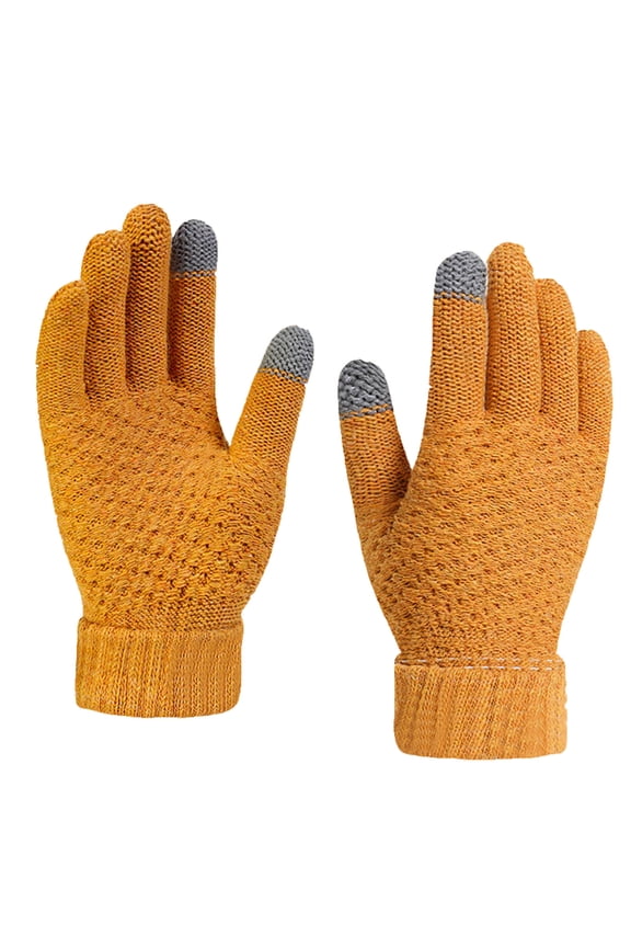 Winter Warm Gloves Men Women, Touch Screen Thermal Knit Gloves for Cold Weather Outdoors,Yellow