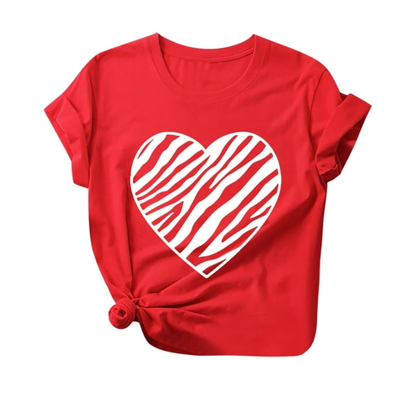 Moocorvic Women's Heart Print T Shirts Summer Funny Short Sleeve Tops for Teen Girl