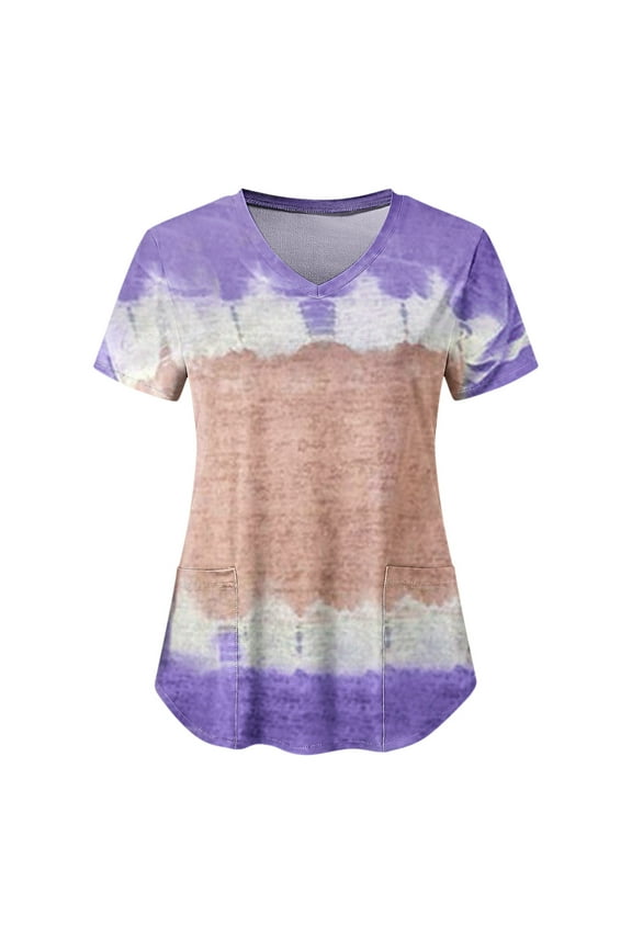 Women's Scrub Tops with Pockets Short Sleeve Nurse Working Uniforms V Neck Cute Working Uniform Scrub T Shirts