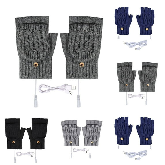 Moocorvic Womens Heated Gloves 1 Pairs, USB Winter Fingerless Knitted Gloves for Women Men
