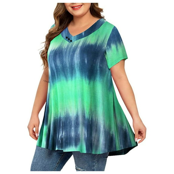 Moocorvic Womens Plus Size Tunic Tops Summer Short Sleeve V Neck/Crew Neck Loose Casual Tee Shirt