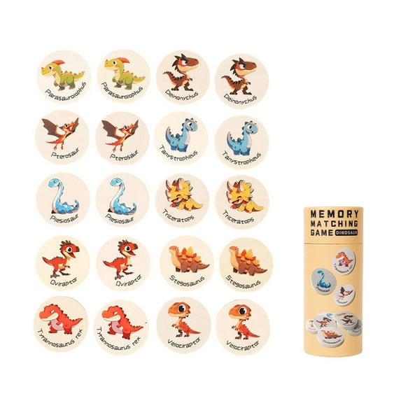 Moocorvic Wooden Memory Game Montessori Toys, 20 Pcs Find Same Dinosaur Animal Matching Toys Christmas Birthday Gifts