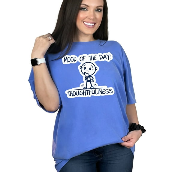 Mood of the Day Thoughtfulness T-Shirt, Thoughtful Mood Graphic Tee, Daily Mood Shirt, Cartoon Character Shirt, Cute Thoughtful Tee, Flo Blue Comfort Colors T-Shirt, 2XL