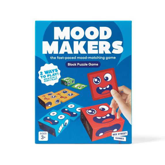 Mood Makers from Bee Street Games, a Fast-Paced Dexterity Kids Games, Includes 16 Face Blocks, and 50 Cards