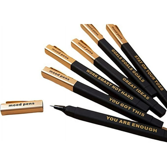 Mood Pens Premium Ballpoint Pens, Smooth & Comfortable, Medium Point, Refillable, 1.0mm, Black Ink, Positive Thoughts for Mental Health (12-Pack)