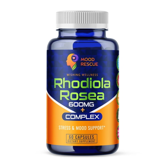 Mood Rescue Rhodiola Rosea 600mg  +  Complex 350mg - Stress Aid, Mood Support Aid, Energy Formula - 60 Count