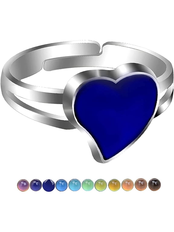 Mood Ring Love Heart Color Changing Emotional Feeling Adjustable Size Mood Ring
