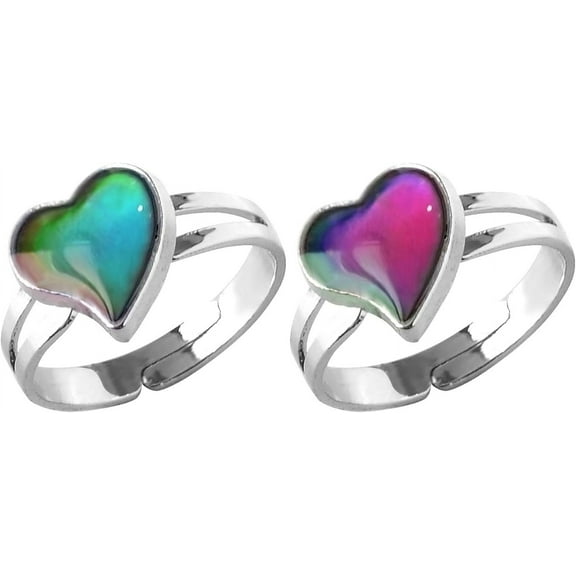 Mood Ring Love Heart Color Changing Emotional Feeling Adjustable Size Mood Rings 2pcs (Love Heart)