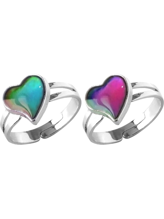 Mood Ring Love Heart Color Changing Emotional Feeling Adjustable Size Mood Rings 2pcs (Love Heart)