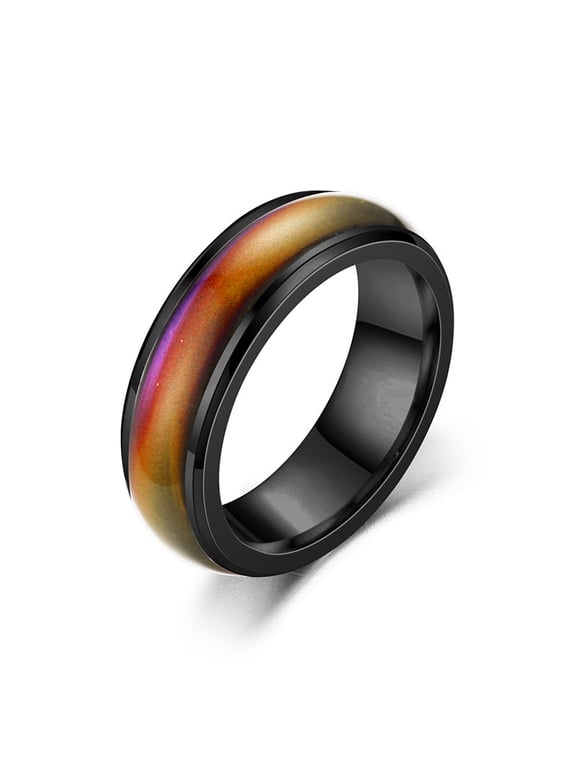 Mood Ring Temperature Change color Emotion Feeling Stainless Steel Plain Ring for Women Black US Size 7(17.3mm)